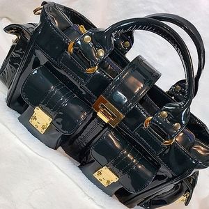 CC Skye Patent Leather Satchel in Navy